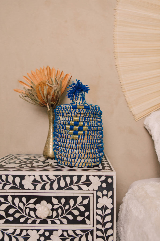 Monday Blues -Woven Decorative Berber Basket
