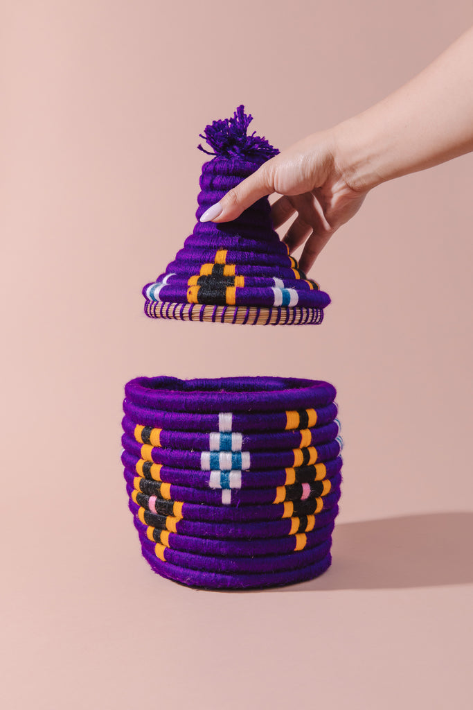 Eggplant - Woven Decorative Berber Basket