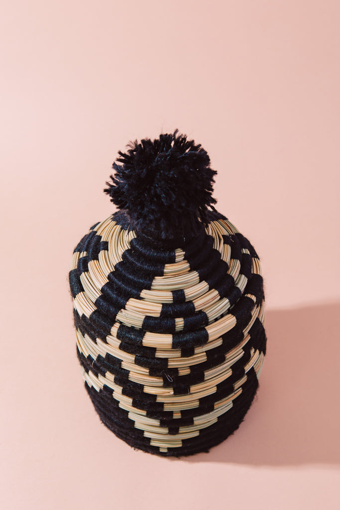 Black and Tan - Woven Decorative Berber Basket