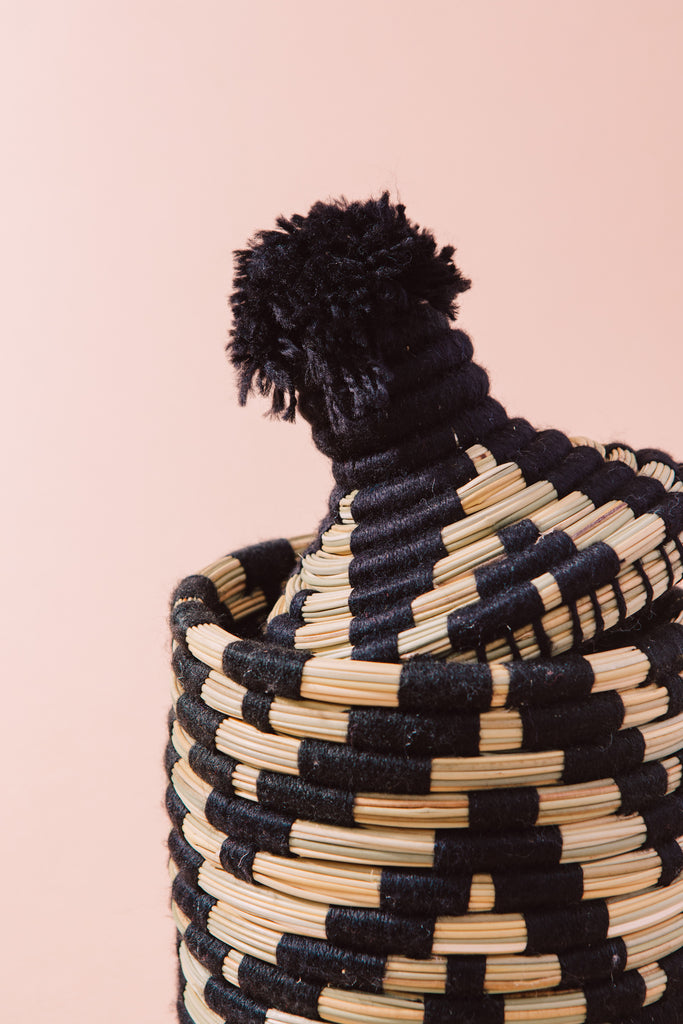 Black and Tan - Woven Decorative Berber Basket